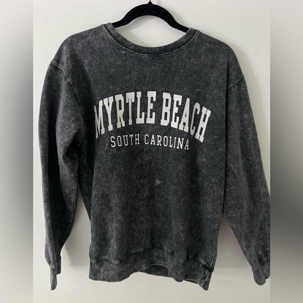 Myrtle Beach, black and white tie- dye crewneck sweater